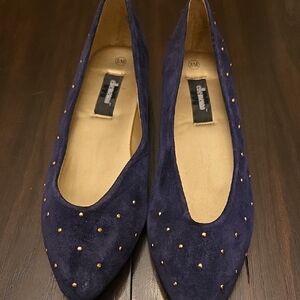ellemenno Navy Suede Flats with Gold Accents